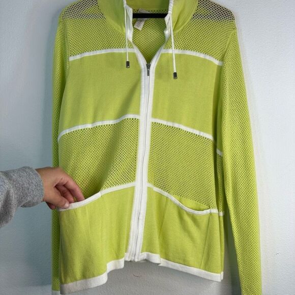 Chico’s Zenergy Womens Lime Green Lissa Mesh Knit Sweater Jacket XL Athleisure - Picture 4 of 10